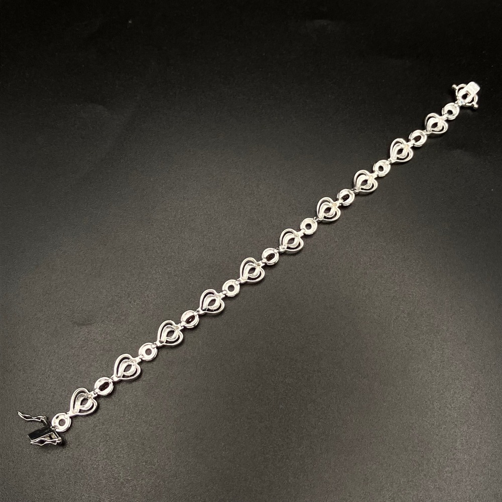 Sterling Silver Smoky Quartz Bracelet Heart Motif Rhodium Plated Signed Size 7.5 - Picture 9 of 13